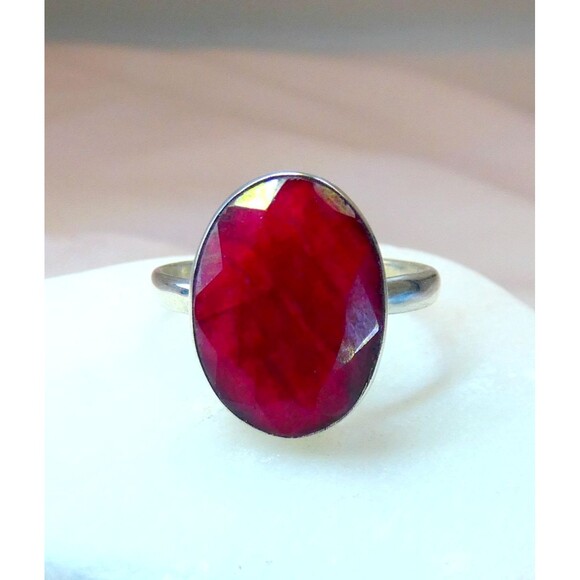 Natural Raw Red Ruby Gemstone Sterling Silver Handmade Ring Sz 7.75 - Picture 2 of 10
